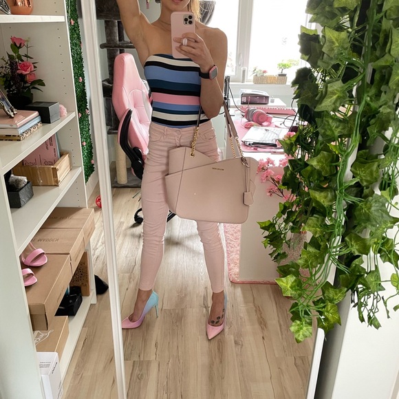 Blush Pink/Blue/Teal Striped Strapless Tube Top Body Suit Size XS - Picture 2 of 3